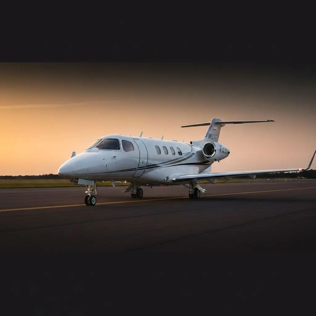 Jet privado en plataforma listo para embarque, ejemplo de los factores que influyen en el precio de un vuelo privado